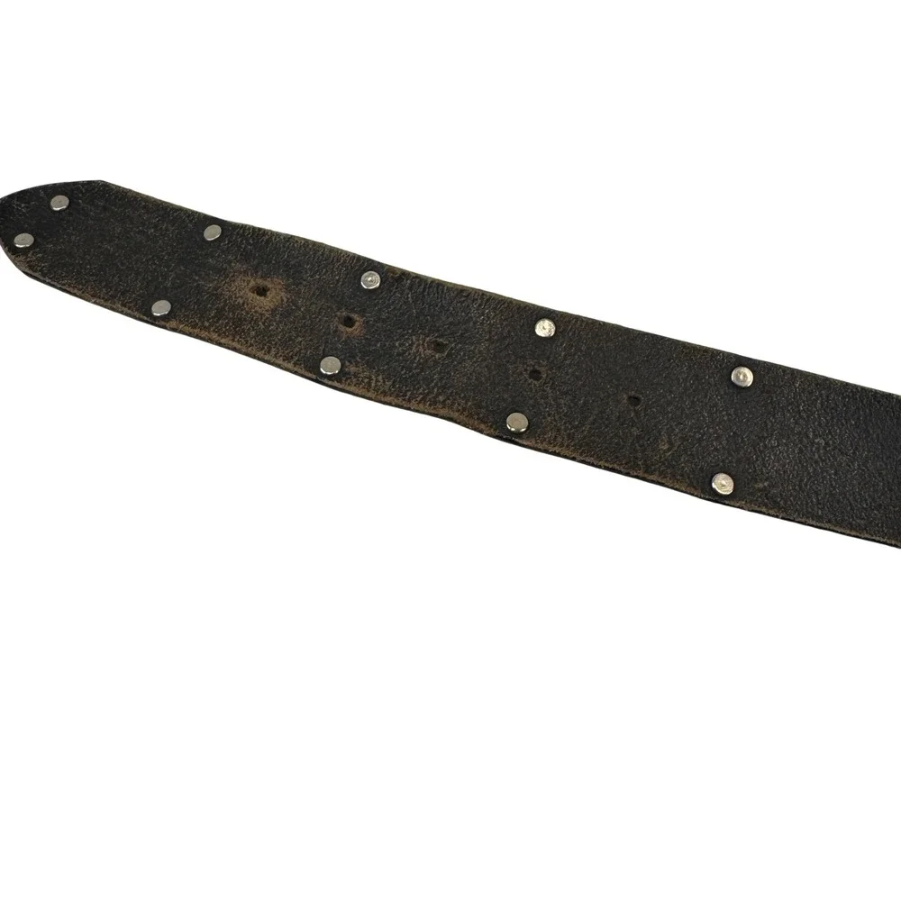 EXP Jeans Leather Belt Studded Whipstitch Brown Y2K Western Grunge Small USA